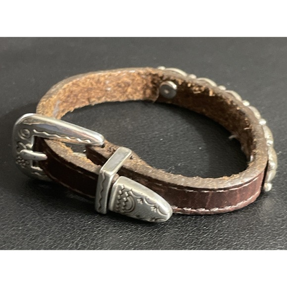Vintage BRIGHTON Harmony  Bracelet Silver Medallion and Brown Leather Jewelry - Picture 3 of 16